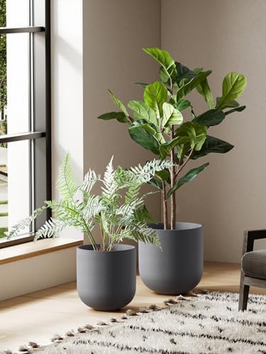 LE TAUCI 10 Inch Plant Pot, Ceramic Pots for Plants with Drainage Hole and Rubber Plug, Plant Pots Indoor for Home Garden Patio Office, Cylinder Planters for Indoor Plants, Charcoal Gray - Image 2