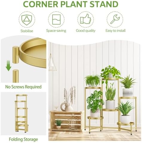 iDavosic.ly 6 Tier Large Plant Stand Indoor Outdoor, 10 In Wide Tray, Gold - Image 5