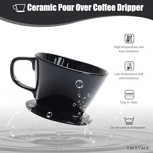 Ceramic Pour Over, Black Ceramic Pour Over Coffee Dripper,3 Holes - Image 5