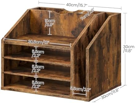 CHOEZON Wooden Desk Organizer with Adjustable Partitions, Multi-Layer Desktop File Holder for Home Office, Paper & Stationery Storage Organizer, Rustic Brown MWJ04FG - Image 6