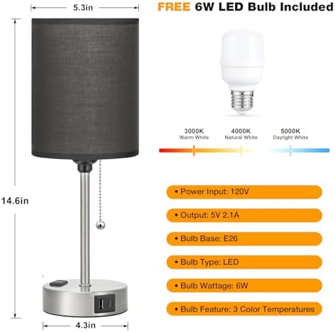Small Bedside Table Lamp for Bedroom - Desk Lamp with USB Ports for Dorm - Image 4