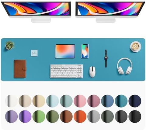 Aothia Faux Leather Desk Mat - Large Mouse Pad, Non-Slip PU Leather Blotter, Waterproof Writing Surface for Office and Home (Turquoise, 63" x 17") by AothiaSimpleNaturalUnique