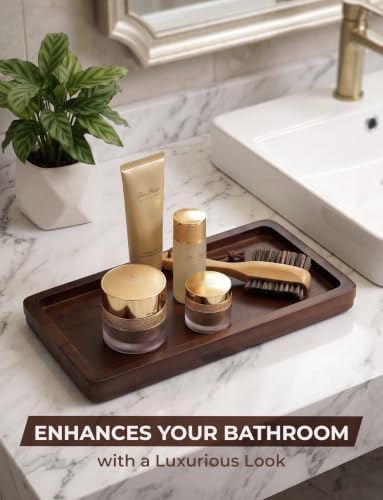 Demigo Bathroom Vanity Tray, Dark Brown Acacia Wood Tray, 11.8 x 5.9 in - Image 2