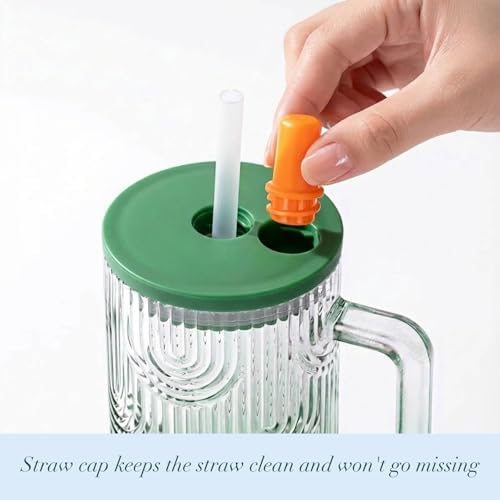 20 oz Green Glass Tumbler with Handle, Lid, Straw and Cover, Dishwasher Safe Cup for Iced Coffee, Water, Tea, Juice, Milk - Image 5