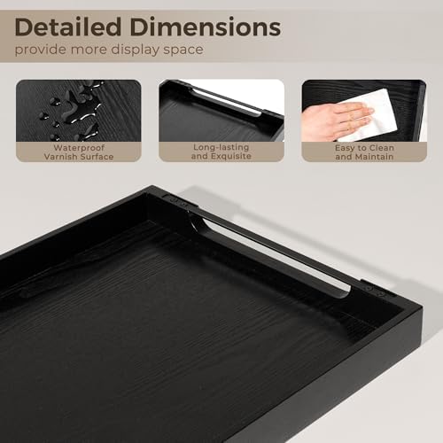 Axeman Wooden Serving Tray with Metal Handles|Ottoman Tray for Breakfast, Bed, Couch|17x13in Ash Wood Coffee Table Trays|Food Drinks Decorative Storage Boards for Ottoman Kitchen, Black - Image 4