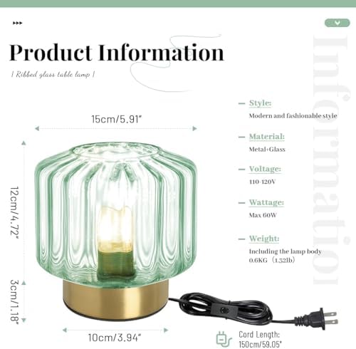 Bedside Table Lamp Touch nightstand lamp with Dark Green Glass Shade Mid Century Modern Table lamp Gold Desk lamp Small Mini Vintage Table Light for end Table Bedroom Living Room Office - Image 3