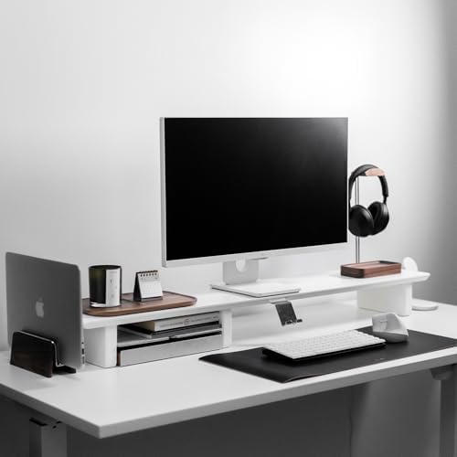 Raico Desk Cockpit Shelf Monitor Stand System Dual Screen Setup Wood Large Desk Accessory Organizer Unit (Matte White, Full Length v2 | 45.7 Inches) - Image 3