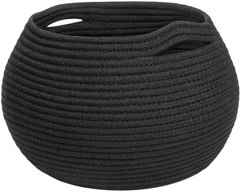 Goodpick Round Woven Rope Storage Basket for Shelves, 10" x 8.3", Black by Goodpick