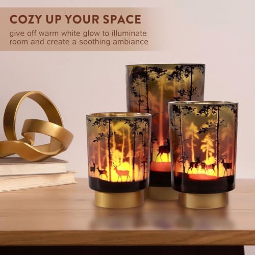 Eywamage Battery Operated Table Lamp with Remote, Forest Deer Cordless Glass Lamp for Bedroom Living Room Kitchen - Image 6