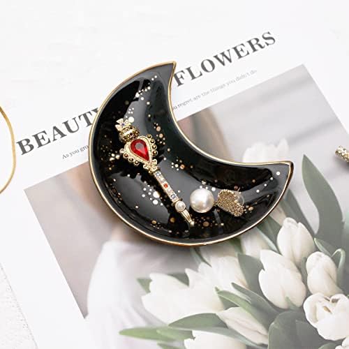 Soddeph Small Moon Ceramic Jewelry Dish Tray, Decorative Trinket Dish, Ring Holder Dish, Modern Accent Tray for Bathroom,Nightstand,Entryway Table, Vanity (1, black+white) - Image 3
