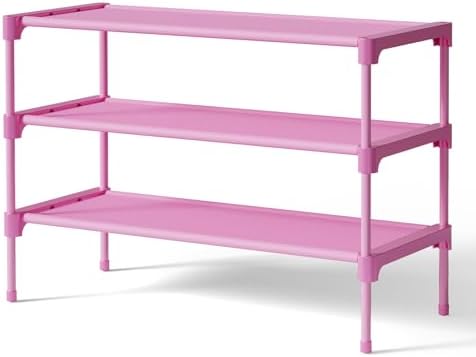 Kitsure Shoe Rack - Non-Woven Shoe Rack Shelf, 27.5" Wide - 3 Tier, Pink by Kitsure
