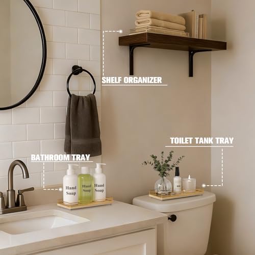 Bathroom Vanity Tray for Countertop, 12" x 6" Oak Wood Toilet Tank Tray - Image 4