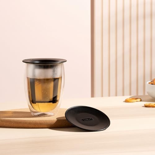 Bodum 12oz Tea Strainer w/Lid, Double Wall, High-Heat Borosilicate Glass, Black - Image 3