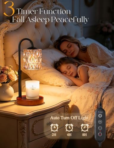 Briever Dimmable Candle Warmer Lamp with Timer, Height Adjustable Electric Candle Wax Warmer, Birthday Gifts for Women Mom, House Warming Gifts New Home Decor, Solid Wood Base, Walnut Champagne - Image 5