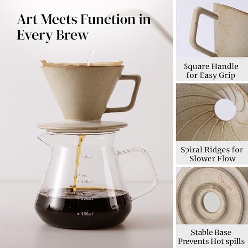 DOWAN Pour Over Coffee Maker, Non-Electric Pour Over Coffee Dripper, Manual Brew Maker, Single Cups Porcelain Slow Brewing Accessories for Gifts, Grey - Image 3