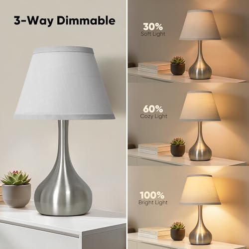 Touch Table Lamp for Bedroom Set of 2, 3-Way Dimmable Bedside Lamp for Nightstand, 17” Modern Metal Desk Lamp with Linen Shade for Living Room, Kids Reading, Dorm, Home Office Decor, Bulb Included - Image 3