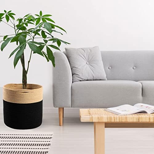 Woven Cotton Rope Plant Basket for 10-11" Pot Organizer Black&Brown - Image 3