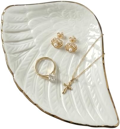 Angel Wing Shape Ceramic Jewelry Tray Porcelain Trinket Dish Holder by ABMax