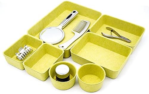 Welaxy Drawer organizers tray Felt storage bins office Desk dividers Morandi Colors Shallow Box 7-Piece round (Linden green) - Image 3