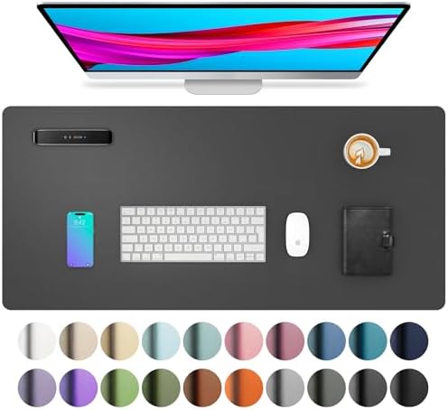 Aothia Leather Desk Pad Protector, Mouse Pad, Office Desk Mat, Non-Slip PU Leather Desk Blotter, Laptop Desk Pad, Waterproof Desk Writing Pad for Office and Home (Gray,23.6" x 13.7") by AothiaSimpleNaturalUnique