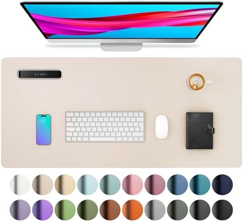 Aothia Large PU Leather Desk Pad Protector – Non-Slip Mouse Pad & Writing Mat for Office/Home, Waterproof, Easy to Clean (23.6" x 13.7", Eggshell) by AothiaSimpleNaturalUnique