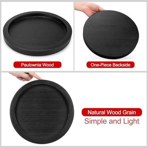 Black Round Wood Decorative Tray for Coffee Dining Table Centerpiece Decor - Image 6
