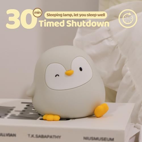 Rytinazzz Silicone Night Light for Kids, 50H Long Battery Penguin Lamp, Gift for Kids, Rechargeable Tap Control, Soft Dimmable Bedside Light with Timer - Image 4