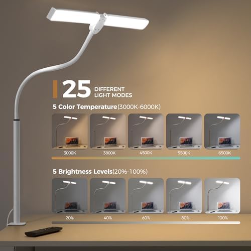 Motumen Led Desk Lamp for Home Office, Eye-Care Desk Light Clamp, White - Image 2