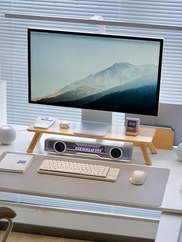 Bamboo Monitor Stand Riser with Cable Routing Slot and Storage by Rocdeer
