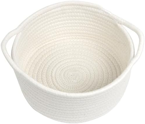 Small Woven Cotton Rope Gift Basket with Handle, White by Togous