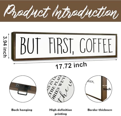 Coffee Signs for Coffees Station Decor, Farmhouse Table Shelf Decoration, Wall Art for Home Office Kitchen, Rustic Wooden Hanging Sign, But First Coffee Signs, 17.8x4x1.2 inches - Image 2