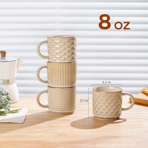 GBhome 8 OZ Stackable Coffee Mugs Set of 4, Ceramic Coffee Cups Set - Image 2