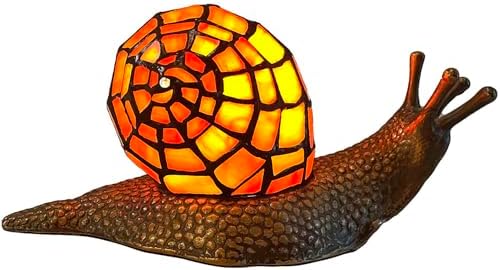 Bieye L10963 Tiffany Style Stained Glass Land Snail Accent Lamp, Orange by Bieye