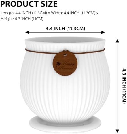 4.4 Inch White Ceramic Planter with Drainage Hole and Saucer - Image 2