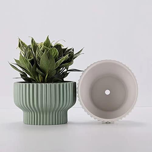 Puoyik 2 Piece Set of Flower Pots 8/6 inches, Ceramic Flower Pots with Drainage Holes, Indoor and Outdoor Plant Flower Planter (7.8/5.9 Green) - Image 3