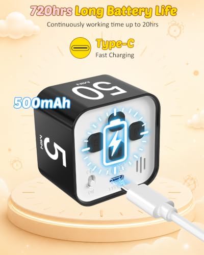 Digital Pomodoro Timer Cube 5/10/25/50min Preset, Silent & Sound Alarm - Image 6