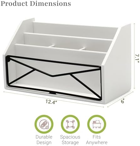 Prosumer's Choice Bamboo Desk Organizer – White Powder-Coated Natural Bamboo Mail Organizer for Countertop - Wooden Desktop Organizer for Mail, Files, Letters, and Tabletop Storage - Image 3