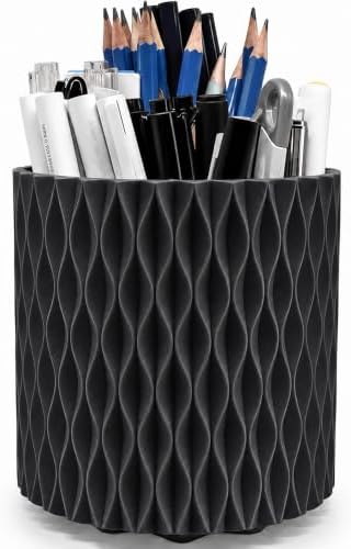 Lebenrich Aesthetic Black Pen Holder for Desk, Rotating Plastic Desk Pencil Holder Organizer for Home School Office by Lebenrich