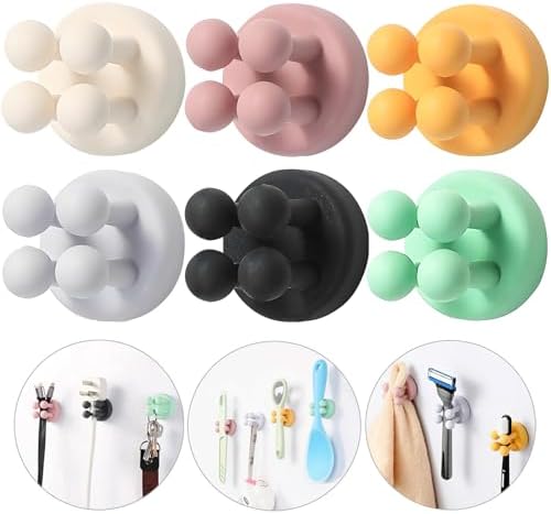 iBetterLife 6Pcs Silicone Toothbrush Holders - Multi-Function Hook Waterproof Self Adhesive Wall Mounted Single Hook for Hanging Key, Utility Plug Holder for Bathroom Kitchen Living Room Office by iBetterLife