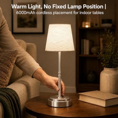 Rechargeable Cordless Table Lamp, Battery Operated Bedside Lamp, Silver - Image 2