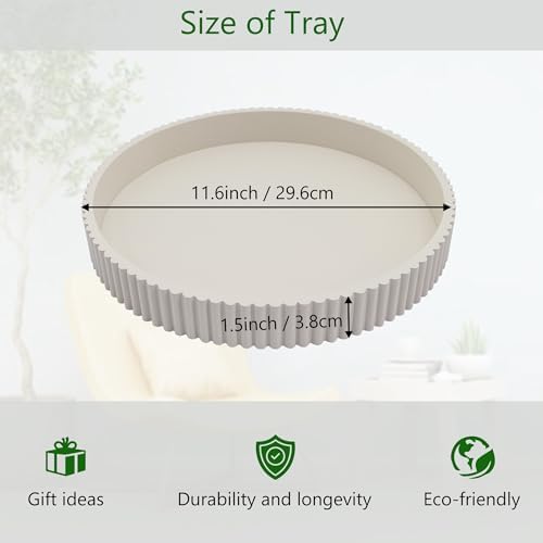 Round Decorative Tray for Coffee Table Decor, 11.8in Cream White Decorative Serving Tray for Kitchen Counter,bandejas decorativas, Wooden Serving Tray for Party - Image 6