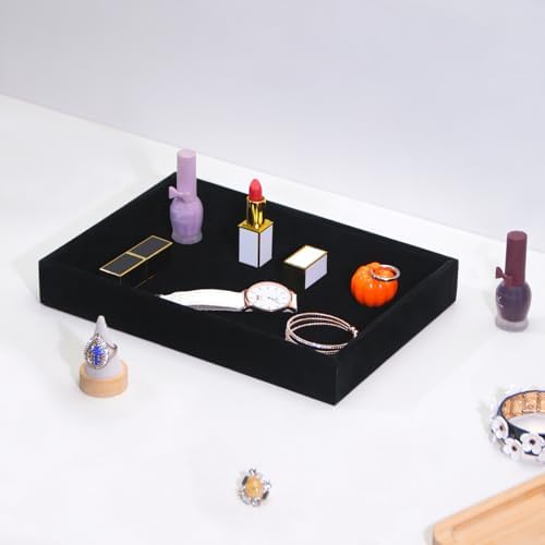 Bedside Organizer Tray, Desktop Storage Tray for Jewelry, Sunglass, Phone, Watch, Perfume,Lipstick, Nightstand Desk-top Catchall, Multi-use Holder Box for Desk Drawer (Black 1Grid) - Image 2