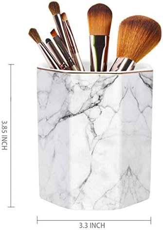 Pen Holder, Stand for Desk Pencil Cup for Girls Kids Durable Ceramic Desk Organizer Makeup Brush Holder for Office, Classroom, Home, White Marble - Image 3