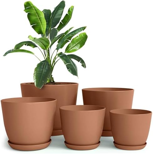 Plant Pots Indoor with Drainage, 5 Pack Multi-Size Planters Set, Terracotta by UTOPIAHOME
