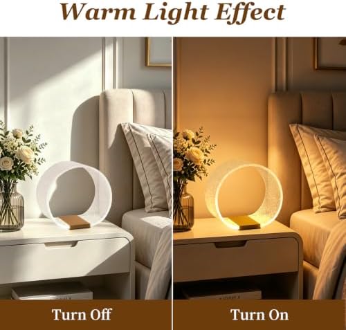 LED Small Table Lamp, Modern Minimalist Round Hollow Acrylic Nightstand Lamp, Warm Plug-in Desk Lamp for Bedroom Living Room Home Decor - Image 4