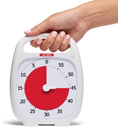 Time Timer Plus 60 Minute Desk Visual Timer — Countdown Timer with Portable Handle for Classroom, Office, Homeschooling, Study Tool with Silent Operation (White) by TimeTimer
