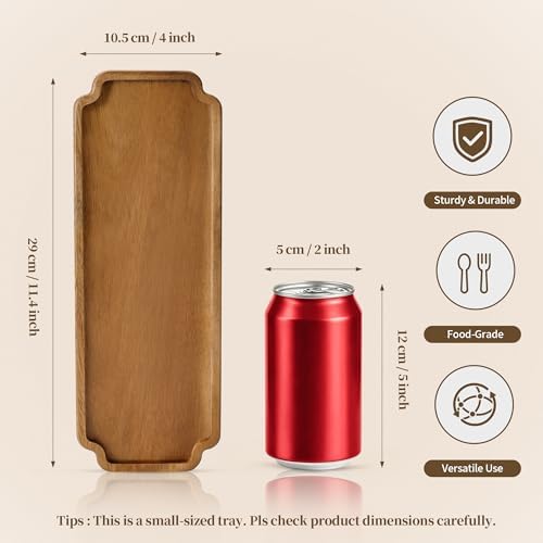 Small Wooden Tray | Acacia Wood Tray for Vanity, Bathroom Counter, Coffee Table & Toilet | Perfect for Remote, Snack & Catch All | Mini Charcuterie Board Serving Platter (Scalloped Rectangular) - Image 2