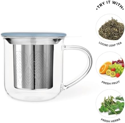 VIVA Minima Eva Glass Tea Cup with Infuser and Lid, 14 oz, Hazy Blue - Image 3