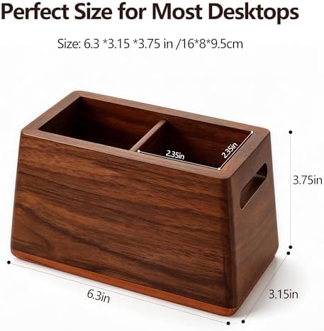 Solid Black Walnut Dual Slot wood Pen Holder for Desk - Image 4