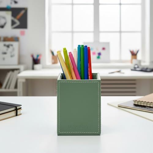 UnionBasic Square Pens Pencils Cup Holder Desk Stationery Organizer, Selected Faux Leather, Malachite Green - Image 5